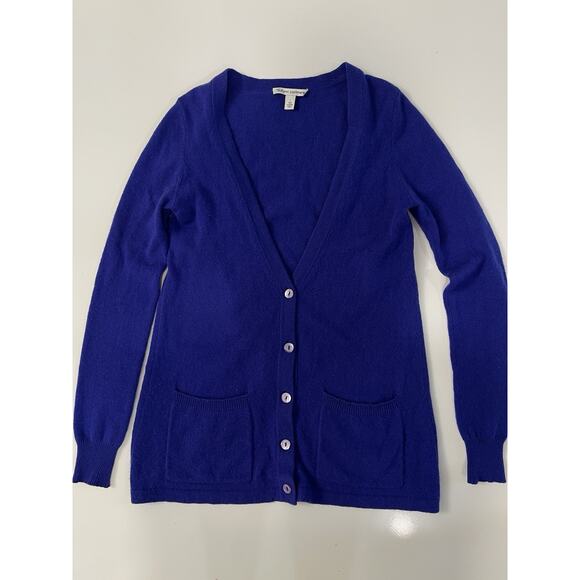 Women's Autumn Cashmere Cardigan Sweater Split Back Blue Size S Lightweight - Picture 1 of 5